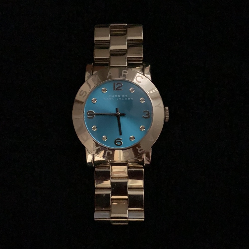 Marc Jacobs rose gold-tone watch with blue face